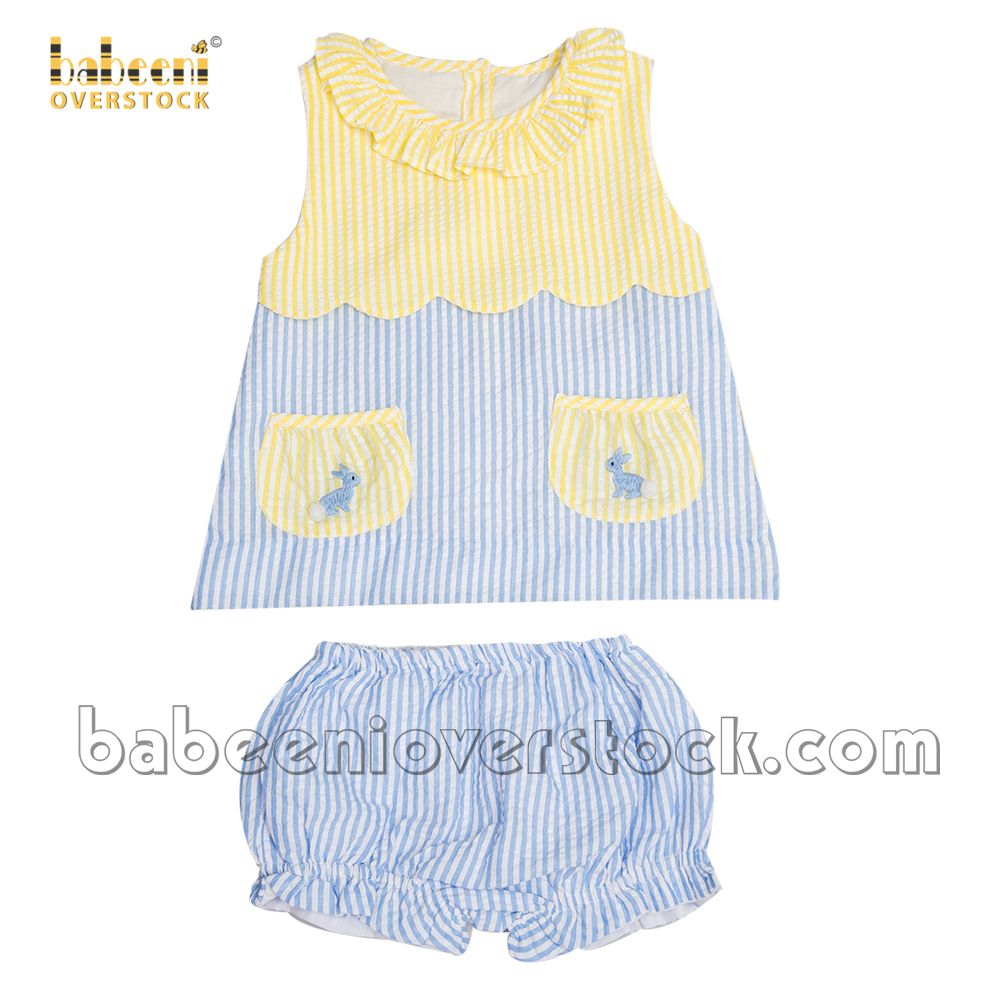 Lovely girl set with cute rabbits on pockets - BB1780